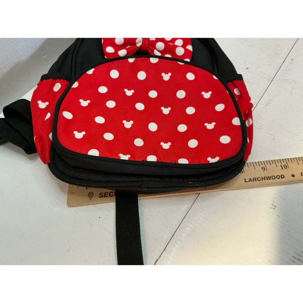 Minnie Mouse Style Mini Backpack Polka Dot Bow Ears Red Black Small Travel Bag